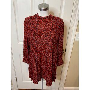 Zara Woman Red & Black Animal Print Ruffled Mini Dress, Size L